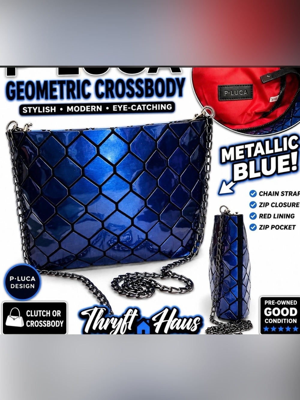 Patrizia Luca Metallic Blue Geometric Crossbody